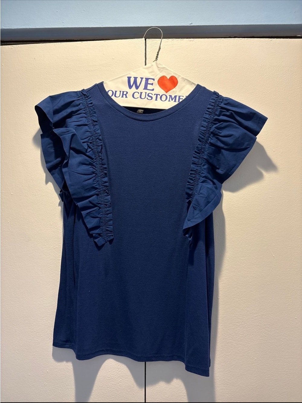 Express Navy Ruffle Sleeve Knit Top